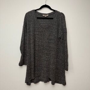 FLAX Womens Marled‎ Knit V-Neck Tunic Sweater Charcoal Gray S Made in USA